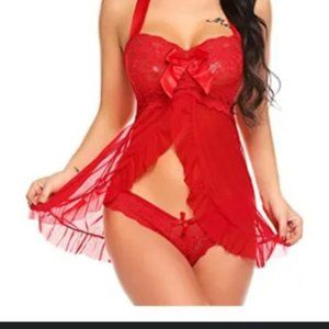 Women's sexy red lace with bow size medium babydoll / lingerie sleepwear